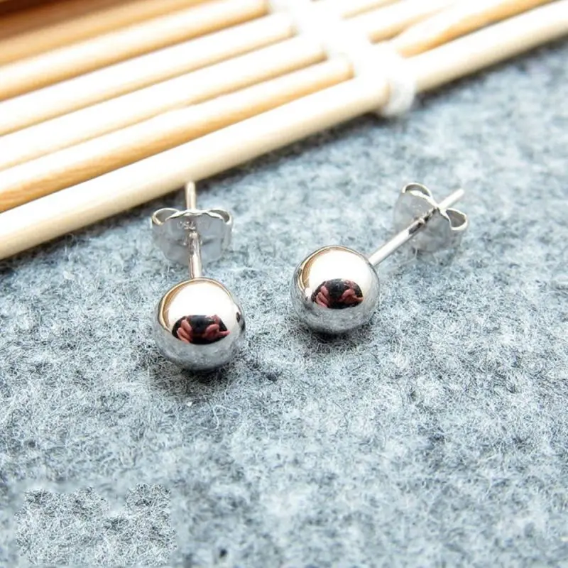 New Pure 18k White Gold Earrings Women Luck Smooth Ball Stud 1-1.5g | Украшения и аксессуары