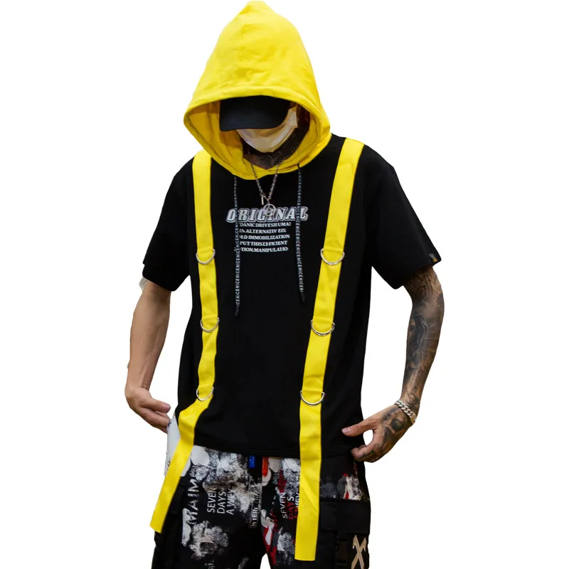 Men Fashion Streetwear Hip Hop Punk Hooded Pullover T Shirt Male Short Sleeve Ribbons Splice Loose Casual Tshirt Boy Tees Shirts
Men Fashion Streetwear Hip Hop Punk Hooded Pullover T Shirt Male Short Sleeve Ribbons Splice Loose Casual Tshirt Boy Tees Shirts