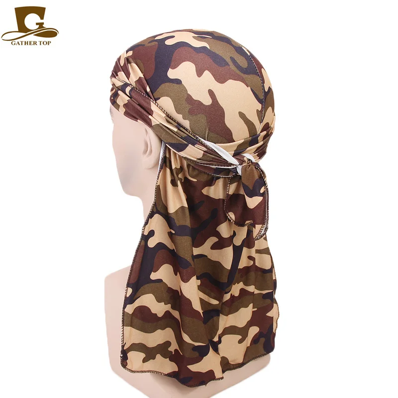 Fashion Camouflage Print Men's Durags Turban Bandanas Stitching Outside Men Durag Headwear Headband Pirate Hat Hair Accessories |