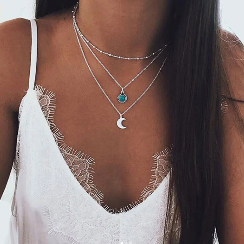 N149 Silver color Choker Necklace for women Bohemian Moon Sun Pendant Chain Necklaces & Pendants Vintage Fashion Jewelry Gift
N149 Silver color Choker Necklace for women Bohemian Moon Sun Pendant Chain Necklaces & Pendants Vintage Fashion Jewelry Gift