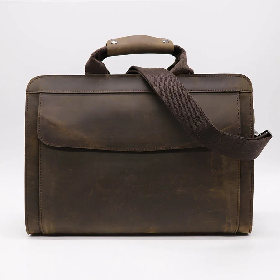 

14 Inch Business Briefcase Satches Laptop Notebook OL Handbag Cowhide Leather Men Shoulder Crossbody Bag Luxury Vintage Design