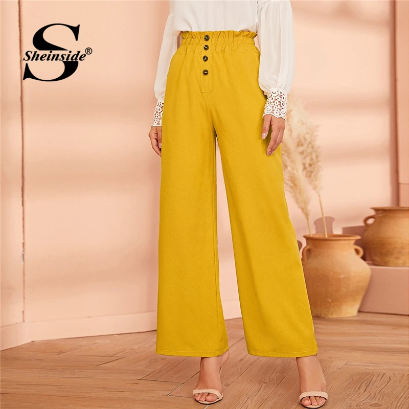 Sheinside Yellow Paperbag Waist Wide Leg Pants Women 2019 Spring High Waist Button Detail Pants Ladies Elastic Waist Trousers
Sheinside Yellow Paperbag Waist Wide Leg Pants Women 2019 Spring High Waist Button Detail Pants Ladies Elastic Waist Trousers