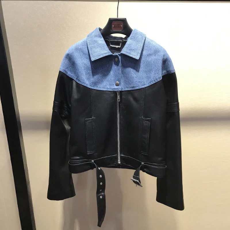 European style women's real leather jackets Fashion 2019 spring denim patchwork sheepskin moto & biker jackets coat G119
European style women's real leather jackets Fashion 2019 spring denim patchwork sheepskin moto & biker jackets coat G119