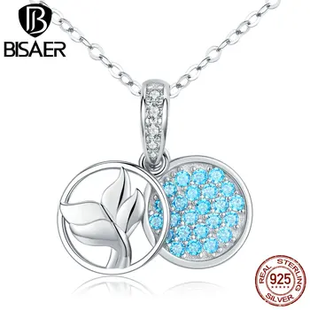 BISAER 925 Sterling Silver Mermaid's Tail Story Necklaces for Women Collar Blue Zircon Pendants Luxury Jewelry ECN343 
BISAER 925 Sterling Silver Mermaid's Tail Story Necklaces for Women Collar Blue Zircon Pendants Luxury Jewelry ECN343