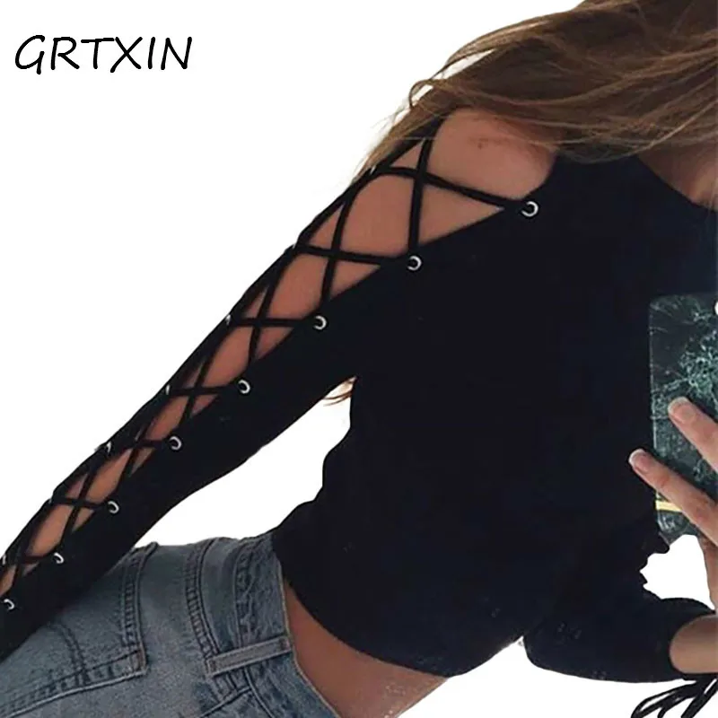Lace up long sleeve t shirt women autumn crop top sexy slim solid black fashion short t-shirts hot sale female t-shirt tops tees
Lace up long sleeve t shirt women autumn crop top sexy slim solid black fashion short t-shirts hot sale female t-shirt tops tees