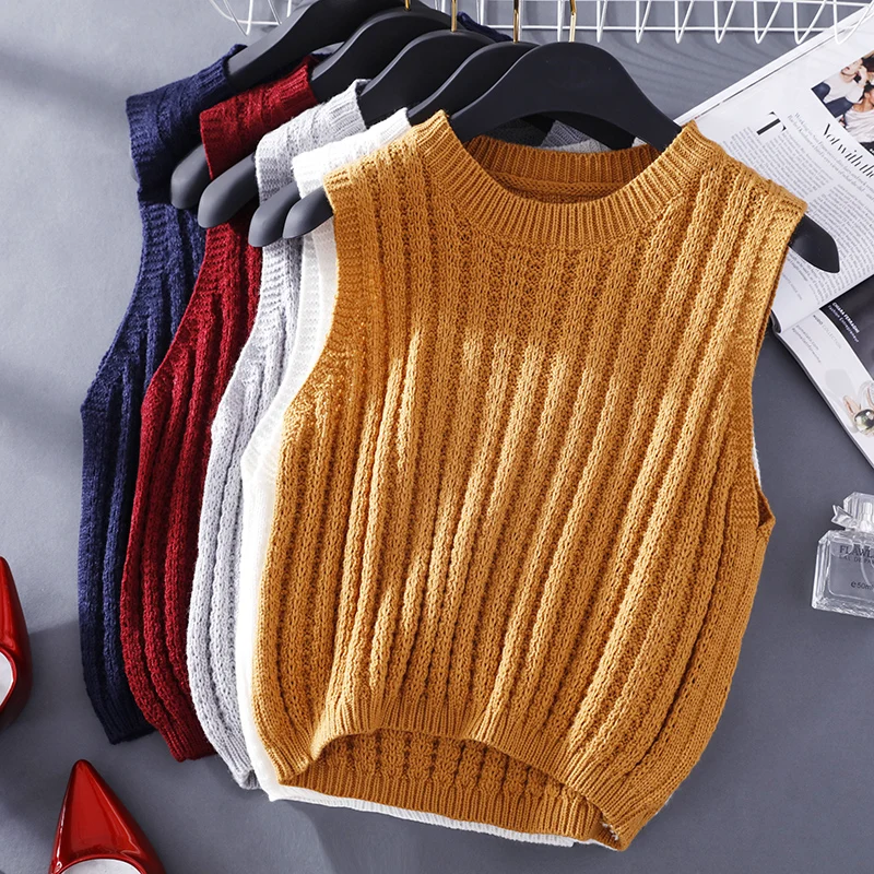 Knitted Vest Preppy Style Solid O-Neck Women Sleeveless Spring and Fall Female Tops Korean Style
Knitted Vest Preppy Style Solid O-Neck Women Sleeveless Spring and Fall Female Tops Korean Style