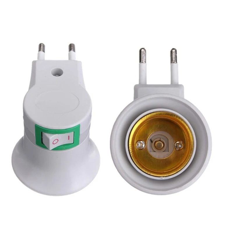 White 1pc E27 LED Light Lamp Bulbs Socket Base Holder EU Plug Adapter ON/OFF Switch