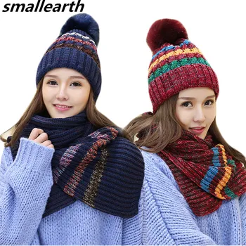 New Fashion Women Winter Warm Hat Scarf Set Plush Pom Pom Hat and Scarf Two Pieces Female Girls Long Knit Stripe Scarf Caps Sets
New Fashion Women Winter Warm Hat Scarf Set Plush Pom Pom Hat and Scarf Two Pieces Female Girls Long Knit Stripe Scarf Caps Sets
