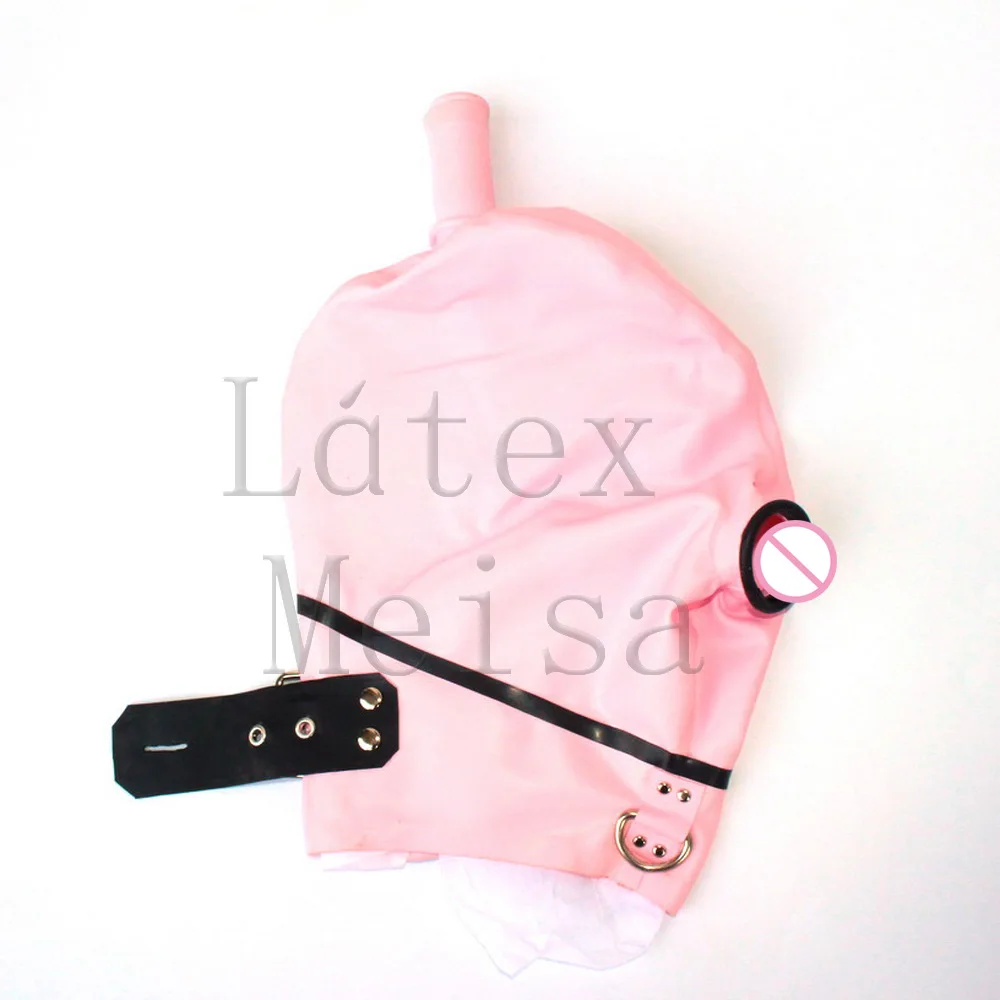 Latex hoods rubber adults Masks attached hair tube and open mouth and nostrils in pink color with back zip
Latex hoods rubber adults Masks attached hair tube and open mouth and nostrils in pink color with back zip