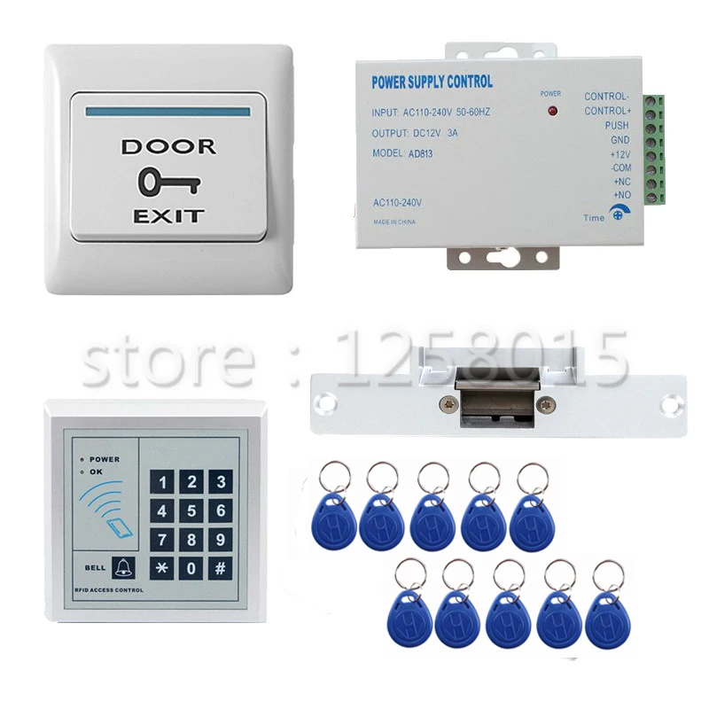 DIY 125KHz RFID White Controller Access Control Kit for 1 door access control+Strike lock+door switch+power+10 key fob
DIY 125KHz RFID White Controller Access Control Kit for 1 door access control+Strike lock+door switch+power+10 key fob