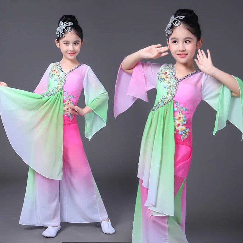 Фото Girls Yangko Classical Dance Costumes Children Drum Fan Umbrella Clothing Traditional National Elegant Stage Performance | Тематическая