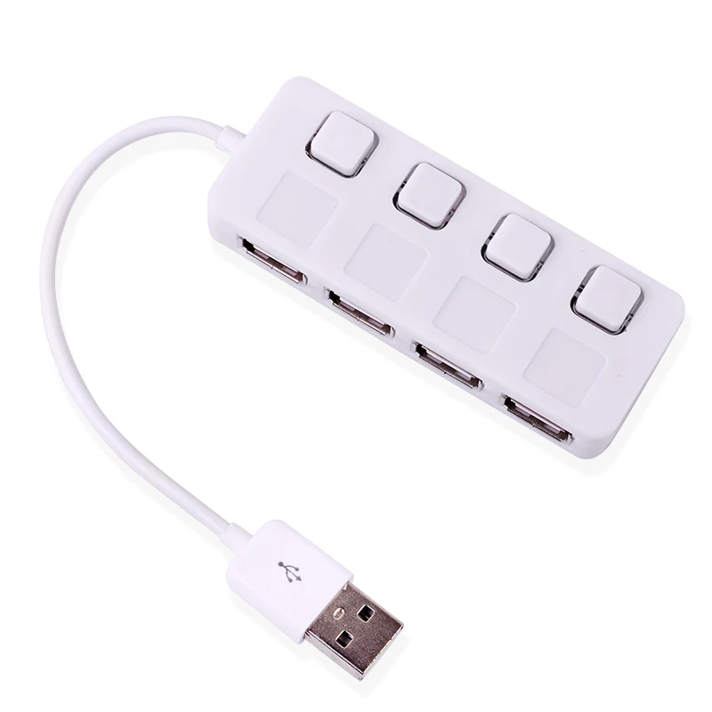 USB 2.0 Hub Splitter with Separate ON/OFF Switch Cable without power adapter LED 4 Ports For Laptop Desktop PC Black /White E03 3