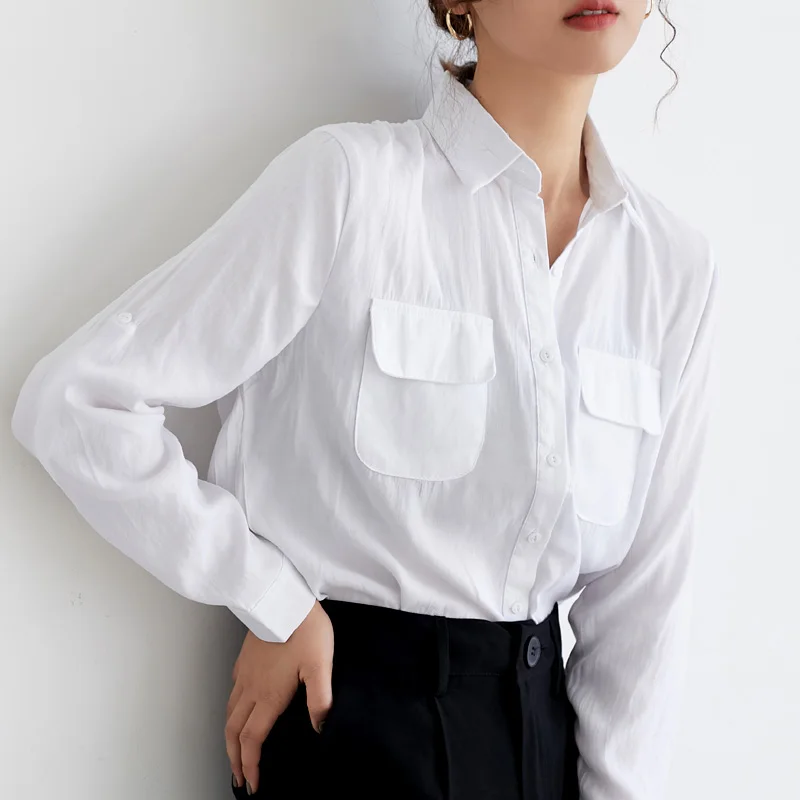 BGTEEVER Women White Turn-down Collar Shirts Single Breasted Pockets Loose Blouses Female Casual Tops Blusas 2019 Spring Summer
BGTEEVER Women White Turn-down Collar Shirts Single Breasted Pockets Loose Blouses Female Casual Tops Blusas 2019 Spring Summer
