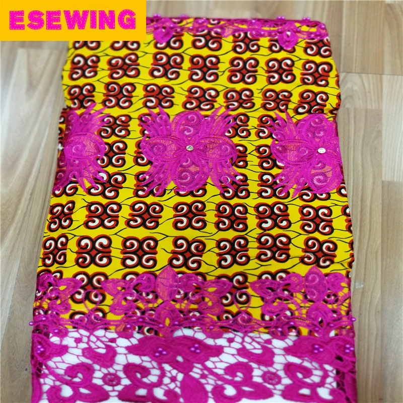 Esewing Floral Gold ankara wax print embroidered with guipure African cord lace mesh borders fabric 2019 High quality 6 yards/pc
Esewing Floral Gold ankara wax print embroidered with guipure African cord lace mesh borders fabric 2019 High quality 6 yards/pc