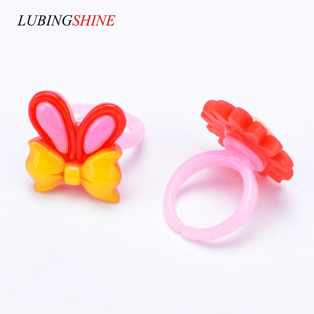 Фото Lovely Red Color Flower Resin Rings Adjustable Cute Cake Aminal for Baby Kids Cosplay Jewelry Accessories 10PCS/lot | Украшения и