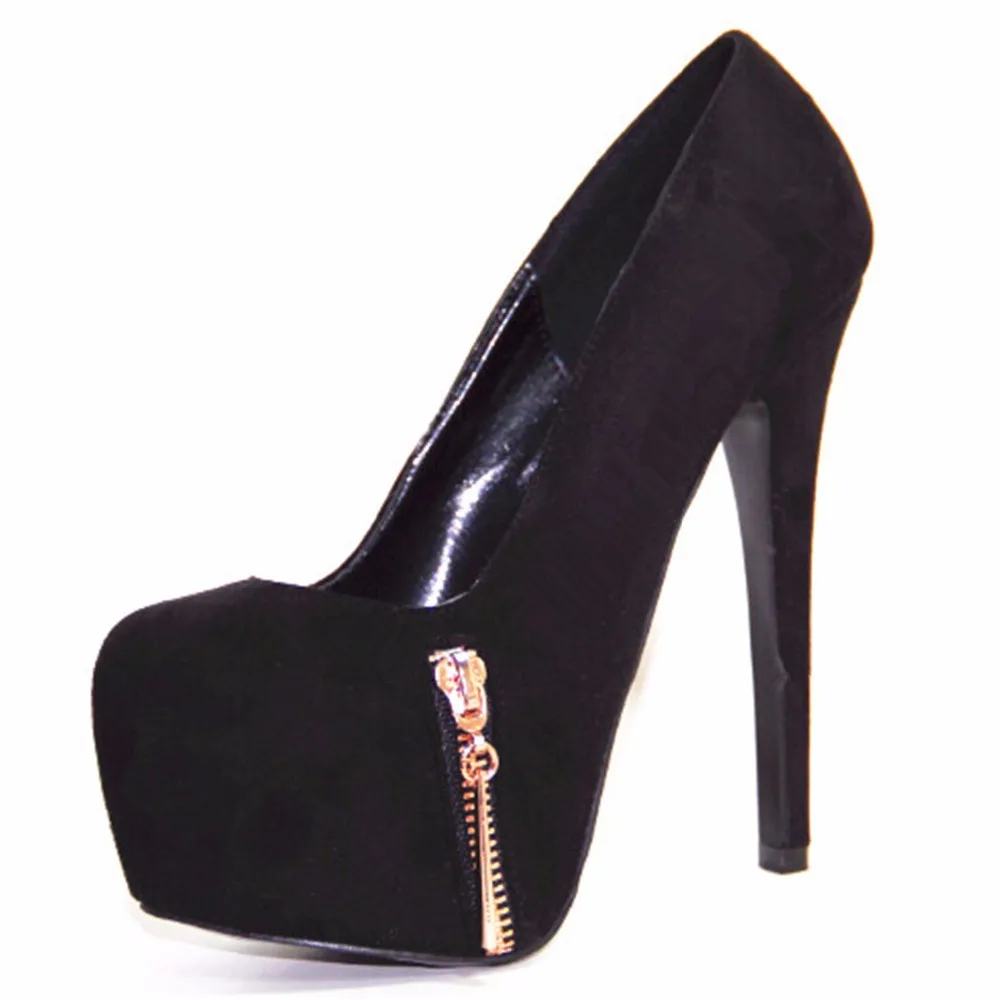 Elegant and stylish black suede and gold zipper decoration 16 cm high heels for women, women's four seasons. Size: 35-43
Elegant and stylish black suede and gold zipper decoration 16 cm high heels for women, women's four seasons. Size: 35-43