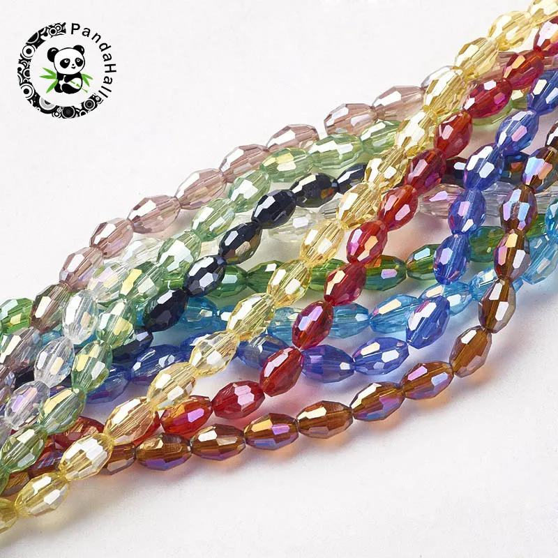10Strands Electroplate Glass Beads, AB Color Plated, Faceted Oval, White, bead: 6mm long, 4mm thick, hole: 1mm, about 72pcs/str
10Strands Electroplate Glass Beads, AB Color Plated, Faceted Oval, White, bead: 6mm long, 4mm thick, hole: 1mm, about 72pcs/str