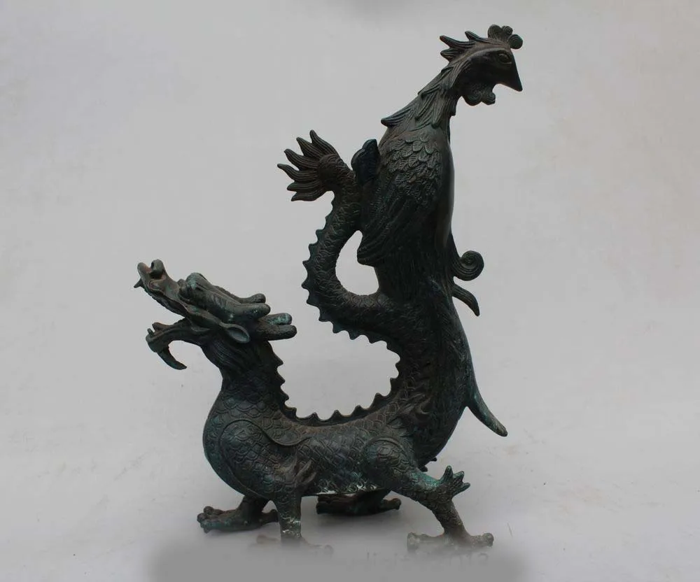 14" Chinese Folk Fengshui Bronze Zodiac Year Dragon Phoenix Bird Statue Sculptur
14" Chinese Folk Fengshui Bronze Zodiac Year Dragon Phoenix Bird Statue Sculptur