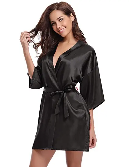 Women Silk Satin Short Night Robe Solid Kimono Robe Fashion Bath Robe Sexy Bathrobe Peignoir Femme Wedding Bride Bridesmaid Robe 138 HTB14zCayY1YBuNjSszeq6yblFXaE