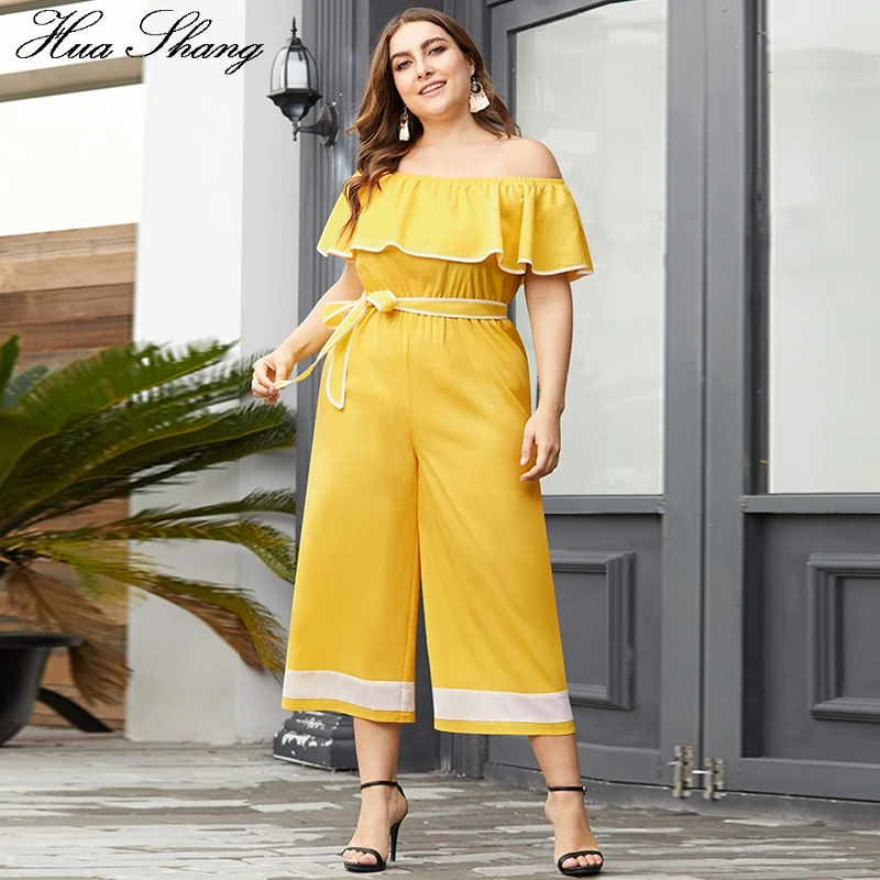Women Rompers Jumpsuit Plus Size 2019 Summer Ruffles Slash Neck Off Shoulder Rompers Yellow Belted Wide Leg Playsuits Pants
Women Rompers Jumpsuit Plus Size 2019 Summer Ruffles Slash Neck Off Shoulder Rompers Yellow Belted Wide Leg Playsuits Pants