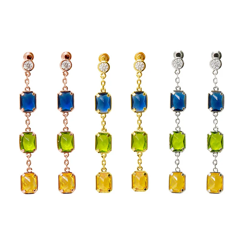 New 2019 Luxury Candy Style Earrings Jewelry Blue Green Yellow Square Shape 3 Crystals Drop Earrings For Women
New 2019 Luxury Candy Style Earrings Jewelry Blue Green Yellow Square Shape 3 Crystals Drop Earrings For Women