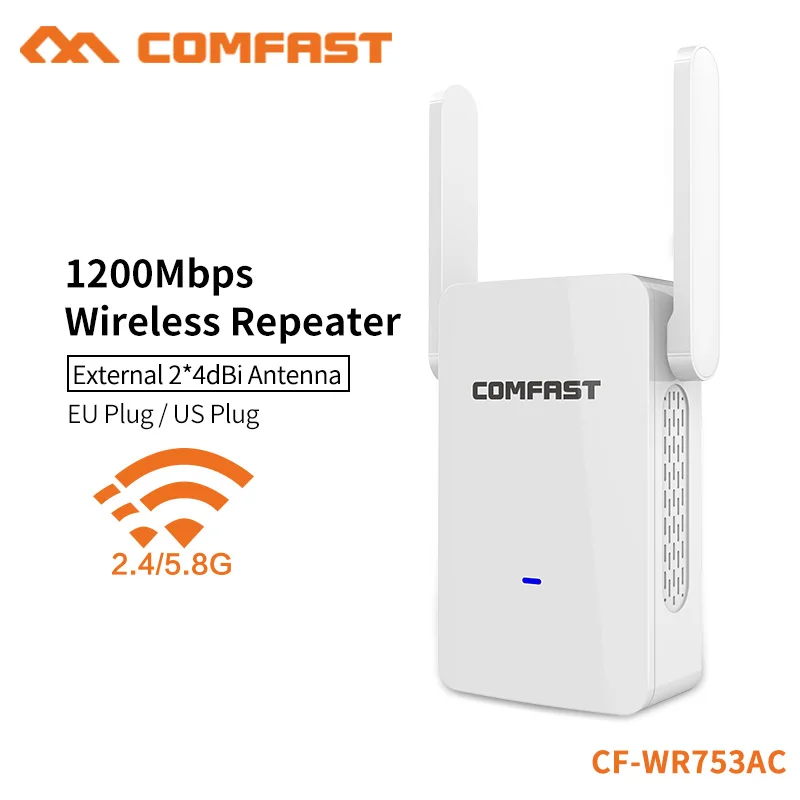 Comfast 1200Mbps Dual Band Wifi Signal Extender 2.4G 300Mbps+5G 867Mbps Network Router Range 2*4dBi External Antenna CF-WR753AC
Comfast 1200Mbps Dual Band Wifi Signal Extender 2.4G 300Mbps+5G 867Mbps Network Router Range 2*4dBi External Antenna CF-WR753AC