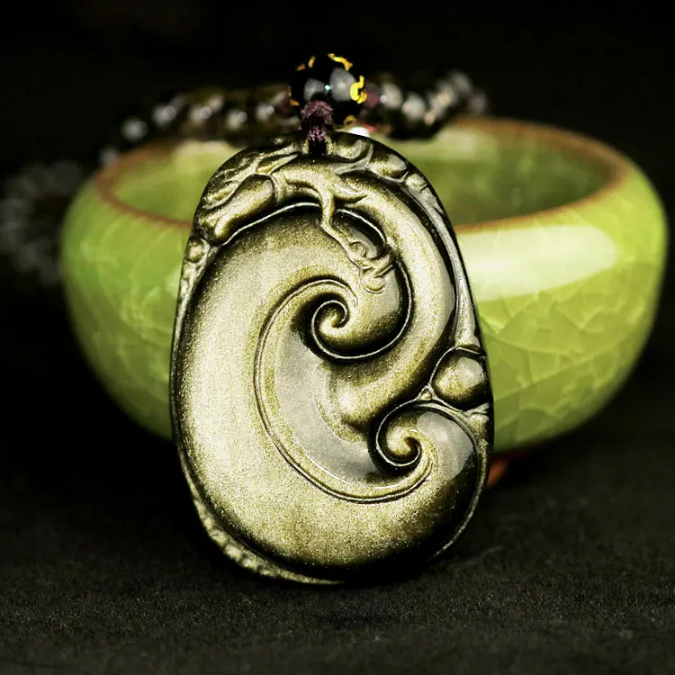 Fine Carving Golden Obsidian Carved Jade Pendant Drgon Ruyi Pendant Mens Womens Jewelry
Fine Carving Golden Obsidian Carved Jade Pendant Drgon Ruyi Pendant Mens Womens Jewelry