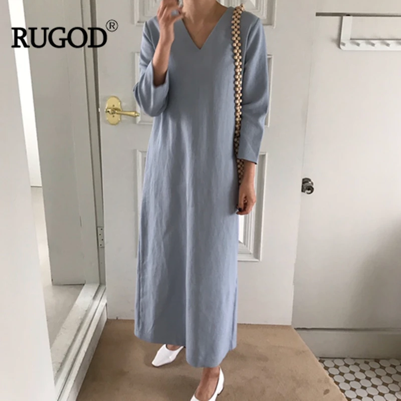 2019 RUGOD Women dress Casual Solid V-neck Straight Ankle-length dress Fashion Female dress
2019 RUGOD Women dress Casual Solid V-neck Straight Ankle-length dress Fashion Female dress