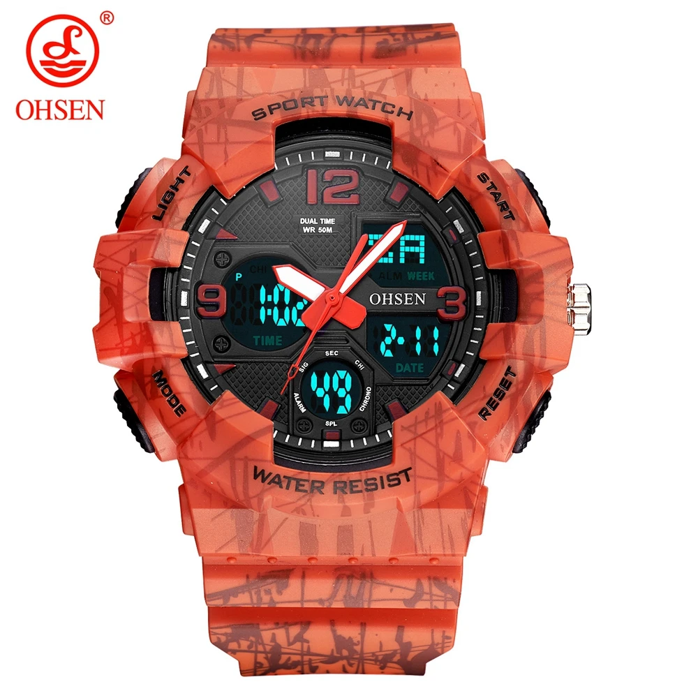 OHSEN Couple Camouflage Rubber Brand Military Army Waterproof Sports Watch Ladies Quartz Digital LED Dual Display Watches
OHSEN Couple Camouflage Rubber Brand Military Army Waterproof Sports Watch Ladies Quartz Digital LED Dual Display Watches