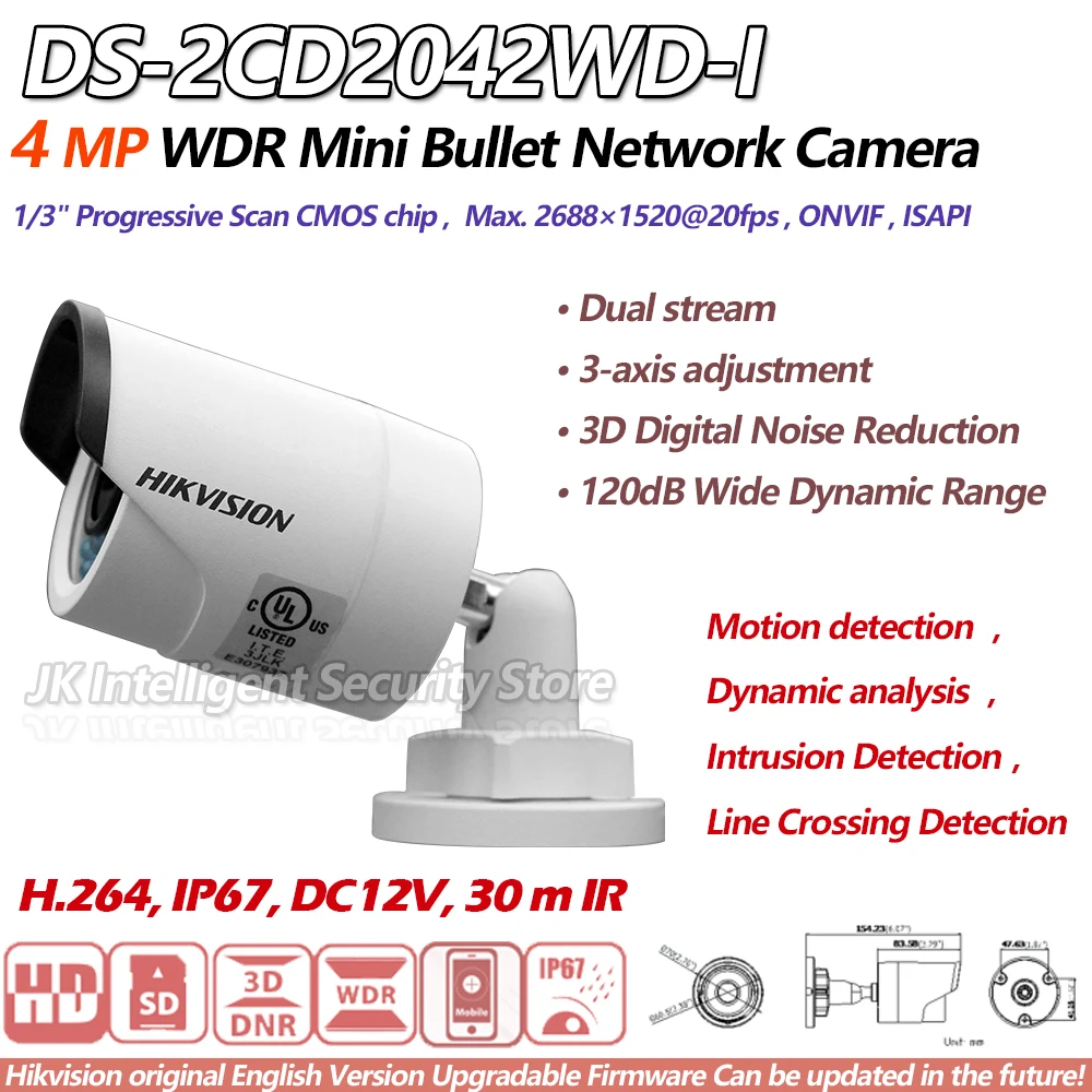 Hikvision DS-2CD2042WD-I 4MP H.264 CCTV Camera Mini Bullet IPC English Version surveillance IP WDR Camera Replace DS-2CD2035-I
Hikvision DS-2CD2042WD-I 4MP H.264 CCTV Camera Mini Bullet IPC English Version surveillance IP WDR Camera Replace DS-2CD2035-I