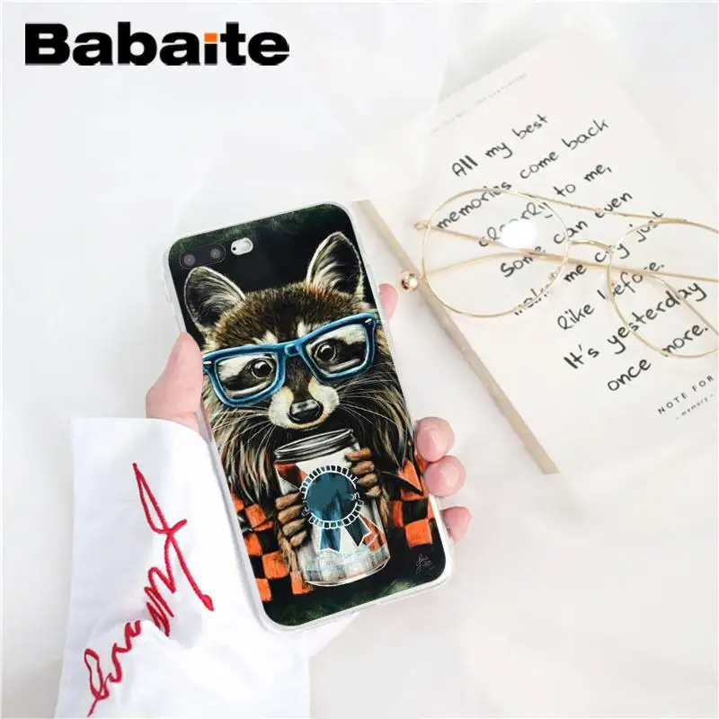 Babaite Raccoon Art DIY Luxury Phone Accessories Case for iPhone 5 5Sx 6 7 7plus 8 8Plus X XS MAX XR Fundas Capa