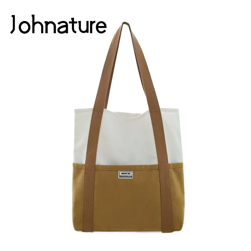 

Johnature 2019 New Fashion Leisure Solid Large Capacity Canvas Bag Women Shoulder Bags Environmental Protection Canvas Shopper