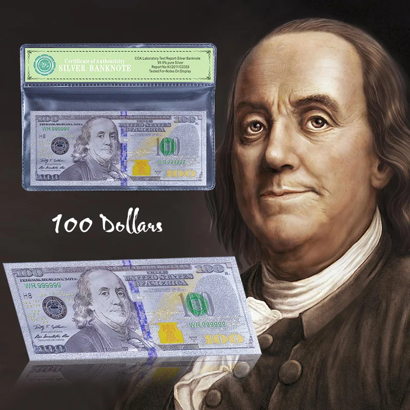 Colored Silver Plated America Banknote New 100 Dollar Bill Currency Fake Money for Collection Gift
Colored Silver Plated America Banknote New 100 Dollar Bill Currency Fake Money for Collection Gift