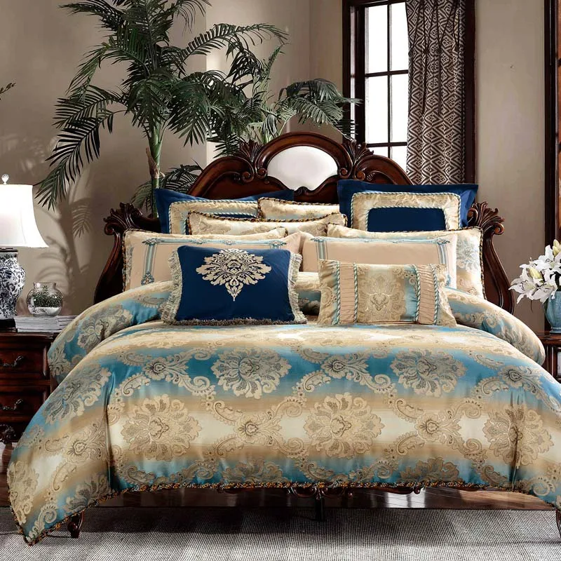 

Luxury embroider Jacquard 100% cotton Bedding Sets queen King Size Bed Set Duvet Cover Sheet pillowcase 4/6/8/9pcs bedcloth