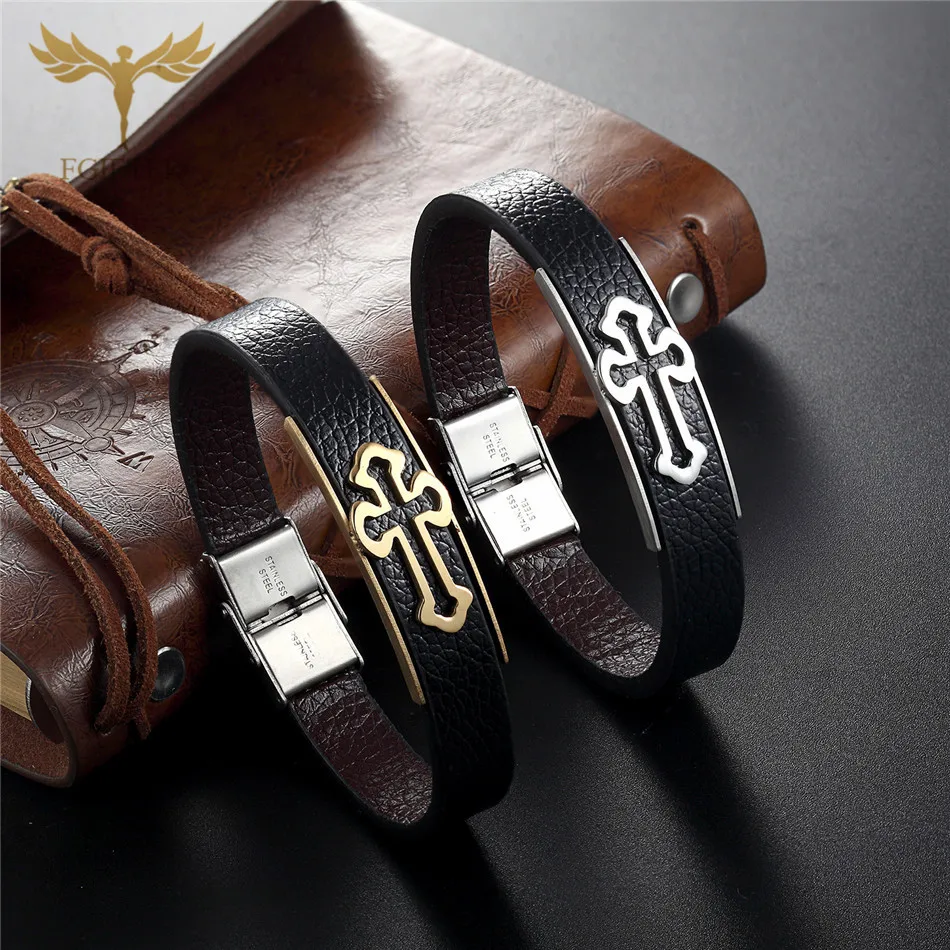 Cool Genuine Leather Bracelets for Men Retro Cross Design Gold Silver Choose Stainless Steel Cuff Bangles bracelet cuir homme
Cool Genuine Leather Bracelets for Men Retro Cross Design Gold Silver Choose Stainless Steel Cuff Bangles bracelet cuir homme