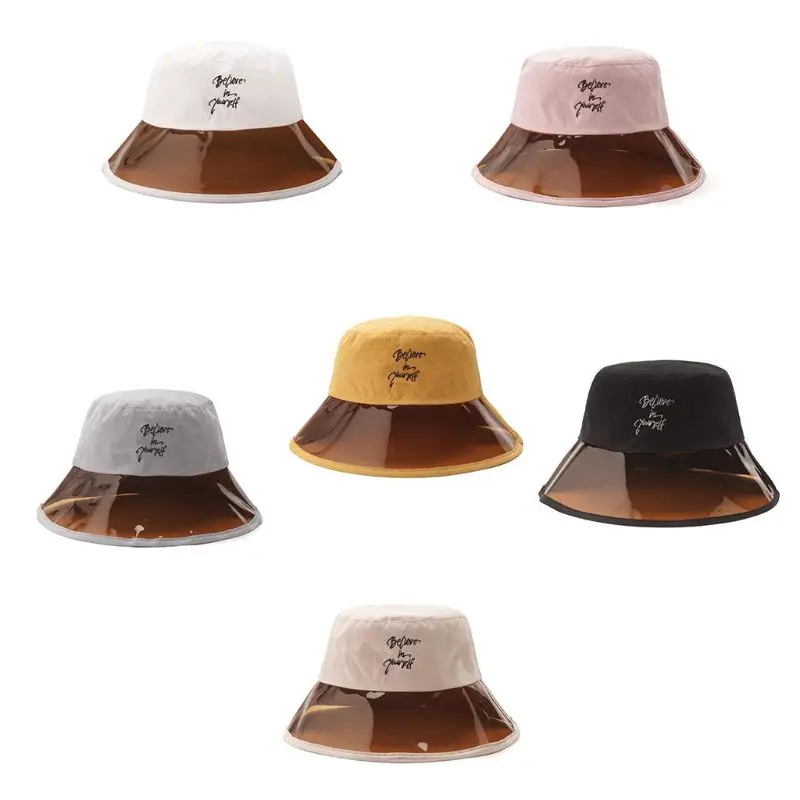 Women Men Transparent PVC Beach Fisherman Cap Letters Embroidered Hip-Hop Harajuku Sun Protection Wide Brim Flat Top Bucket Cap
Women Men Transparent PVC Beach Fisherman Cap Letters Embroidered Hip-Hop Harajuku Sun Protection Wide Brim Flat Top Bucket Cap