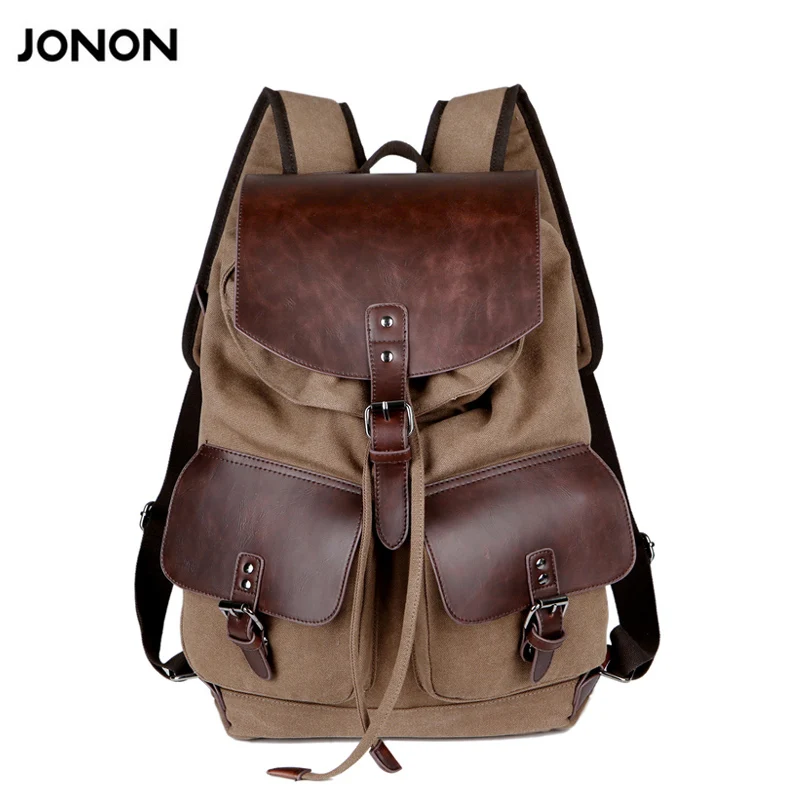 Image High Quality Vintage Fashion Casual Canvas Microfiber Leather Women Men Backpack Backpacks Shoulder Bag Bags For Lady Rucksack