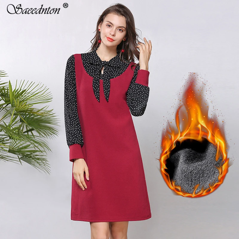 Winter Dress For Women 2019 New Female Long Sleeve Chiffon Polka Dot Patchwork Casual Dresses Women's Elegant Fat Mm Vestidos
Winter Dress For Women 2019 New Female Long Sleeve Chiffon Polka Dot Patchwork Casual Dresses Women's Elegant Fat Mm Vestidos