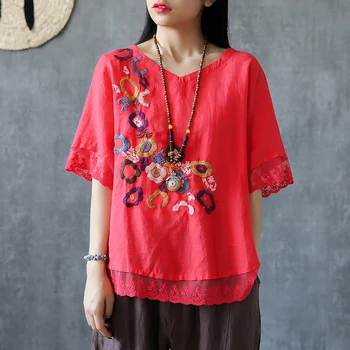 F&je New Summer Women Tshirt Plus Size Floral Embroidery Vintage cotton linen Tee Shirt Femme Patchwork Lace O-neck Tops MMX02
F&je New Summer Women Tshirt Plus Size Floral Embroidery Vintage cotton linen Tee Shirt Femme Patchwork Lace O-neck Tops MMX02