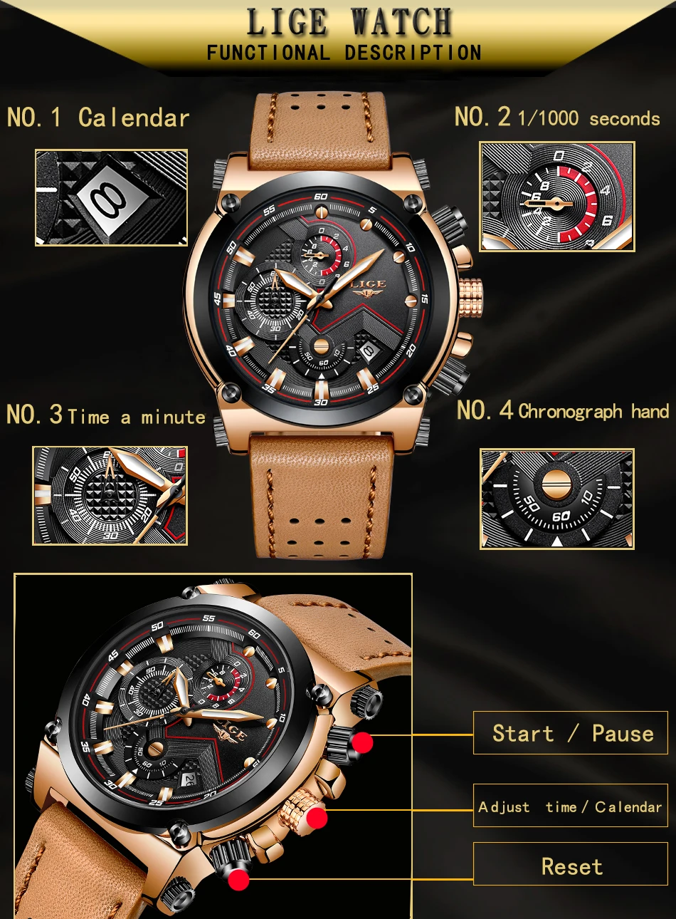 Reloje 2018 LIGE Men Watch Male Leather Automatic date Quartz Watches Mens Luxury Brand Waterproof Sport Clock Relogio Masculino 9
