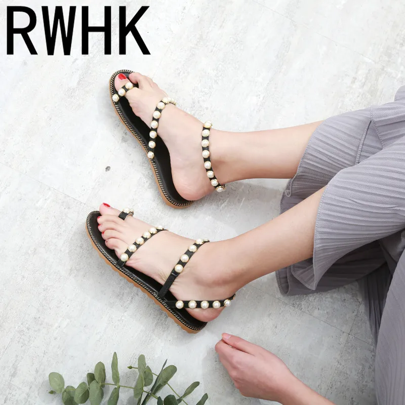 RWHK 2019 summer new women's shoes Roman pearl beaded student fashion wild toe flat sandals women B223
RWHK 2019 summer new women's shoes Roman pearl beaded student fashion wild toe flat sandals women B223