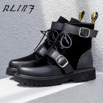 RLINF Spring and Autumn 2018 New Belt Buckle Handsome Short Boots Women's Side with Lace Martin Female Motorcycle Boots
RLINF Spring and Autumn 2018 New Belt Buckle Handsome Short Boots Women's Side with Lace Martin Female Motorcycle Boots