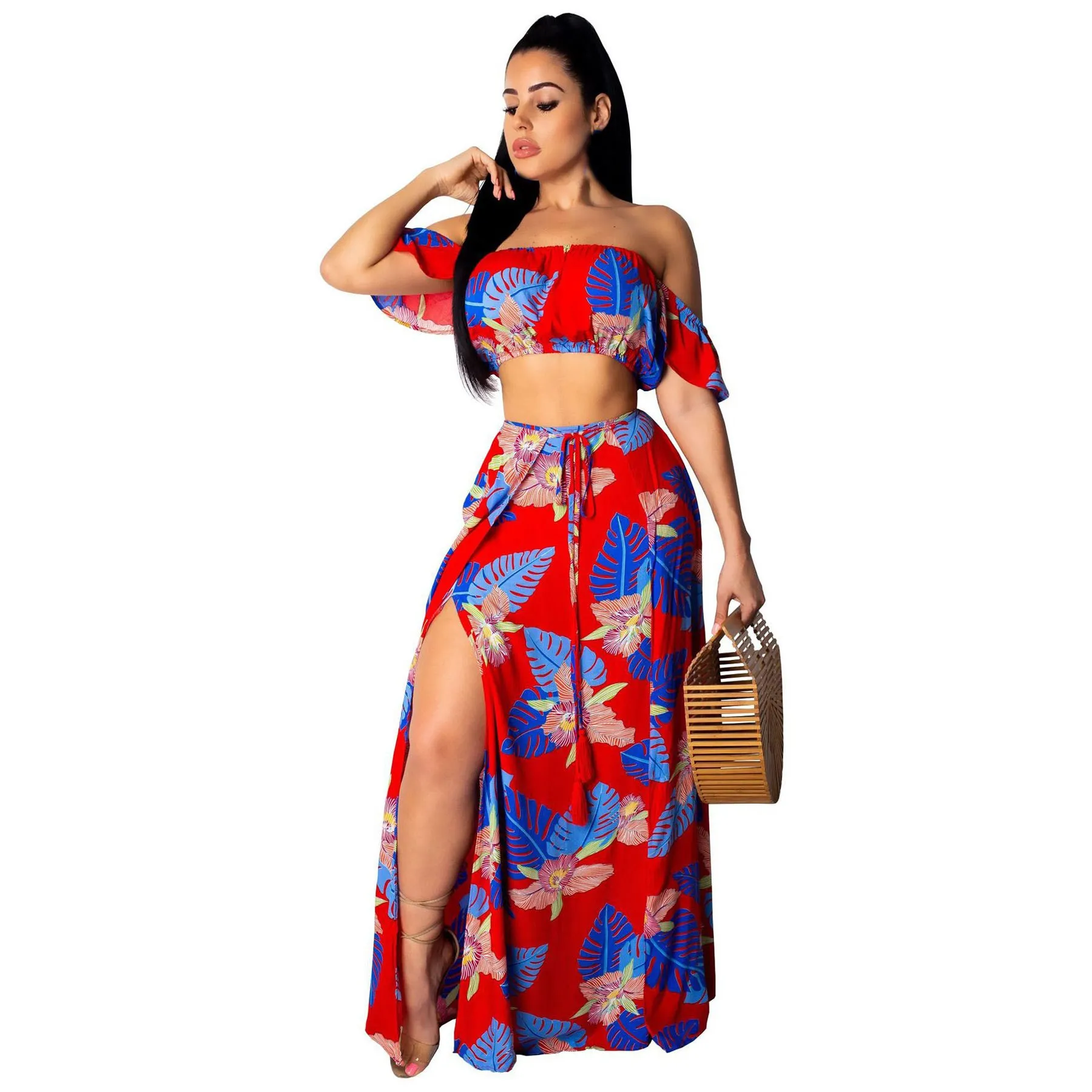 2019 Two Piece Set Women Summer Long Skirt Set Off Shoulder Split Sexy Crop Top Ruffled Floral Print Beach Set
2019 Two Piece Set Women Summer Long Skirt Set Off Shoulder Split Sexy Crop Top Ruffled Floral Print Beach Set
