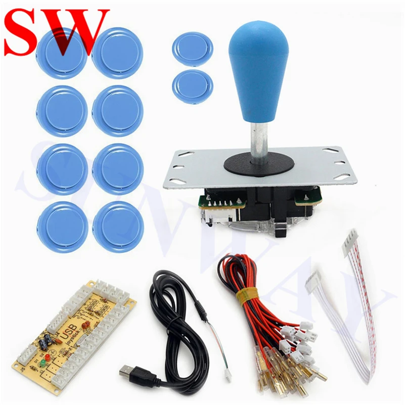 DIY Arcade Joystick Kit 5Pin Joystick Cable 24mm/30mm Buttons USB Encoder Oval ball top joystick 7 Color Optional