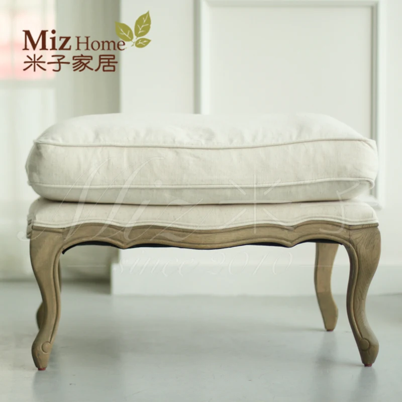 Yonago high-end home French oak linen fabric living room sofa foot stool Chloe | Мебель