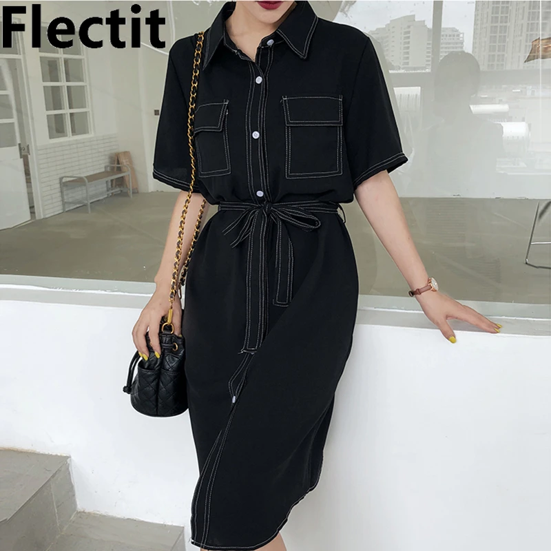 Flectit Women Utility Dress with Tie Belt Chest Pocket Button Up Short Sleeve Shirt Dress Lightweight Chiffon Dress Summer *
Flectit Women Utility Dress with Tie Belt Chest Pocket Button Up Short Sleeve Shirt Dress Lightweight Chiffon Dress Summer *
