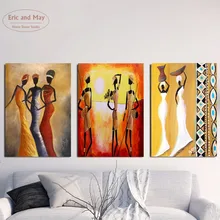 3 painéis Mulher Africano Canvas Art Print Poster Pintura Tríptico Parede Pictures Para Sala de estar Decoração Decoração de Casa Sem Moldura(China)
