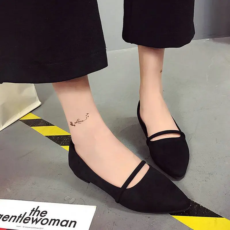 Фото Женские туфли из нубука с острым носком Модные дышащие закрытым универсальные на