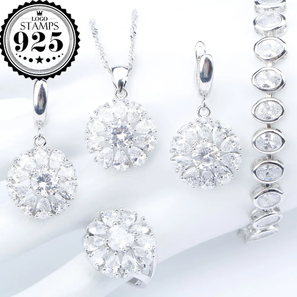 Round White Cubic Zirconia 925 Sterling Silver Jewelry Sets Wedding Earring/Pendant/Necklace/Bracelet/Ring For Women
Round White Cubic Zirconia 925 Sterling Silver Jewelry Sets Wedding Earring/Pendant/Necklace/Bracelet/Ring For Women