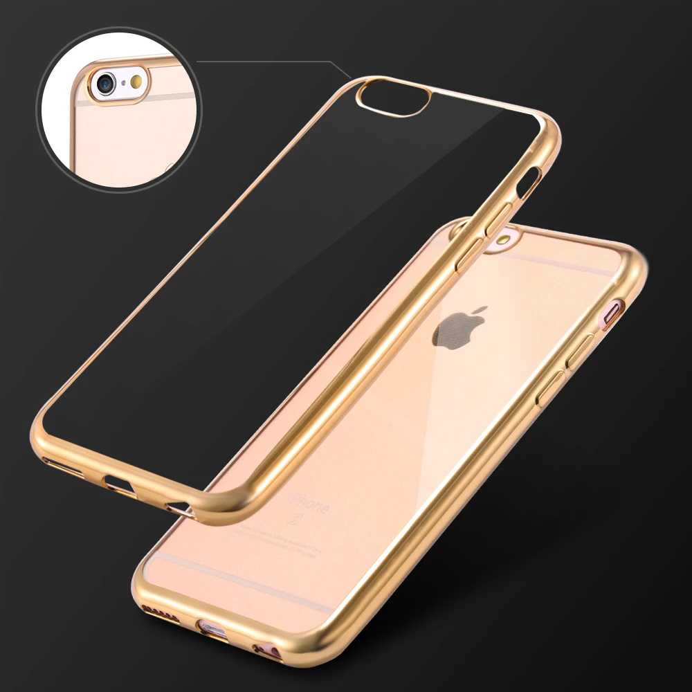 Transparent TPU Case w/ Plating Frame for iPhone 6/6S/6 Plus